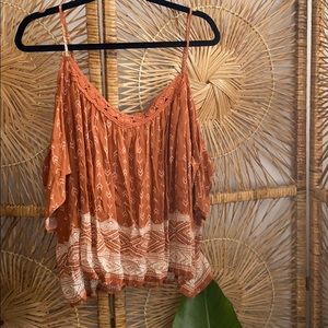 Burnt orange off the shoulder plus size top
